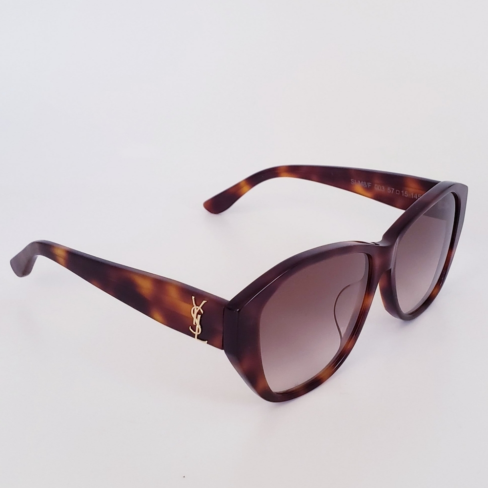 SAINT LAURENT Havana Brown Gold Logo 57 mm Women's Sunglasses - Picture 3 of 5
